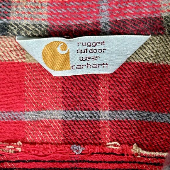 Vtg Carhart Small Red Black Plaid Button-Up Flannel Work Chore GUC - Picture 7 of 9